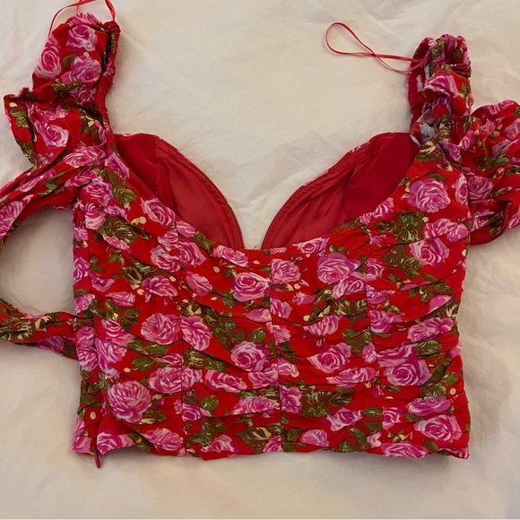 NWT ZARA Floral Print Crop/Midriff Top/Blouse  Red XS - Picture 7 of 7